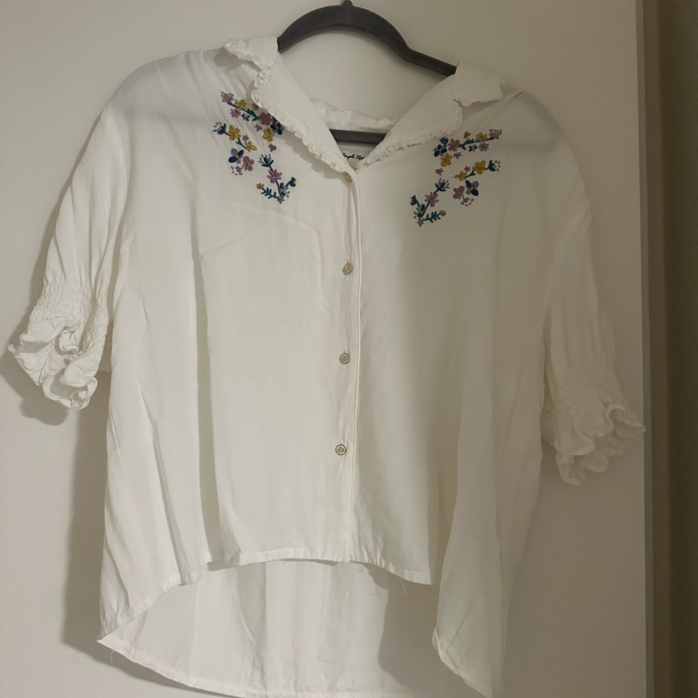 Floral Embroidered Button Down Shirt